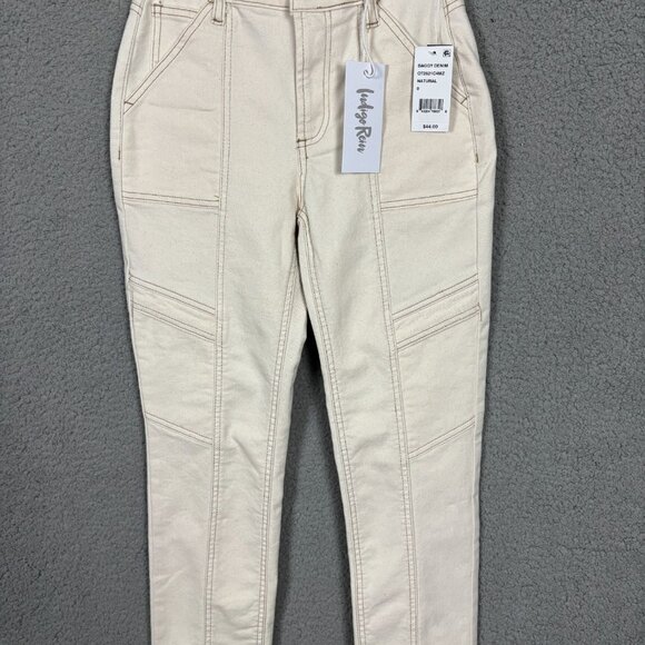 Indigo Rein Juniors' Women's Baggy Denim Jeans Straight Leg Beige Size 0 NWT's - Picture 1 of 8